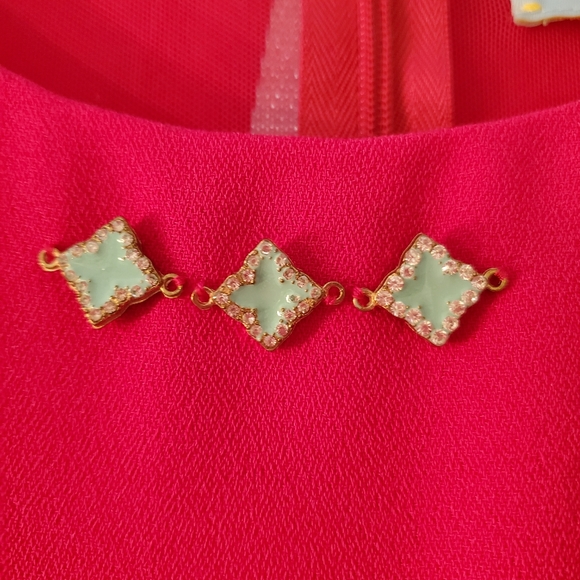 Cut Out Pink Party Dress with Turquoise Accents - Picture 8 of 9